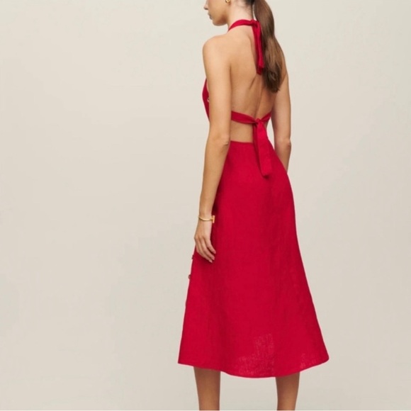 Reformation 100% Linen Red Mar Midi Halter Dress - Picture 4 of 10